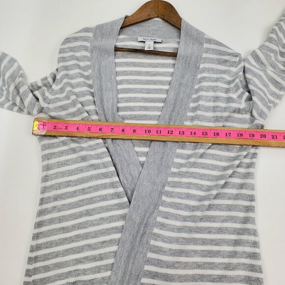White House Black Market XL Gray White Striped Open Front Cardigan Rayon Sweater - Picture 15 of 16